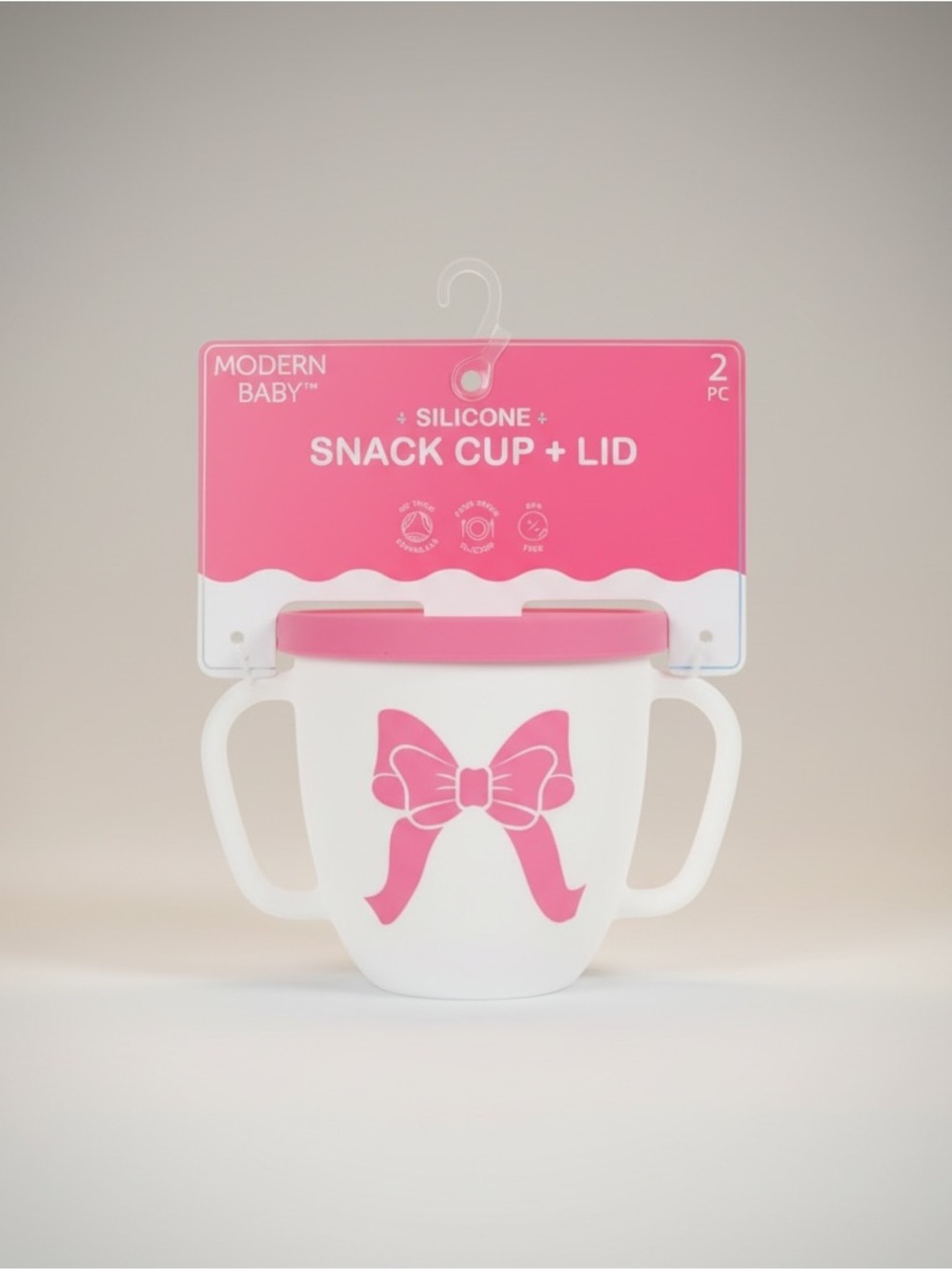 Modern Baby Silicone Snack Cup w/ Lid Pink Bow Toddler Cup (NEW)